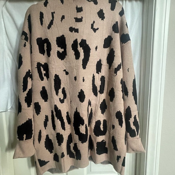 ZESICA Women's Fall Winter Long Sleeves Open Front Leopard Print Knitted Sweater - Picture 2 of 4
